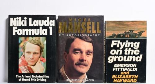 FORMULA 1 DRIVERS: Three hardcover books detailing the racing careers of various Formula 1 drivers. Fittipaldi, Lauda & Mansell books