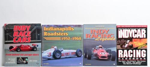 INDY CARS: Four publications relating to Indycar. 'Indianapolis Roadsters 1952-1964' hardcover book by Joe Scalzo