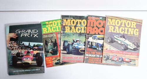 AUSTRALIAN/BRITISH RACING: A group of Australian and British motor racing publications. Four issues of 'AUSTRALIAN MOTOR RACING' Annual magazine - years 1966 - 1968, 1975. 'GRAND PRIX' hardcover book edited by Michael Frostick