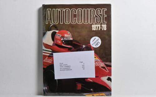 AUTOCOURSE: An original 'AUTOCOURSE 1977-78' Grand Prix annual. Annual signed by Niki Lauda, Tony Trimmer, Guy Edwards, Rupert Keegan