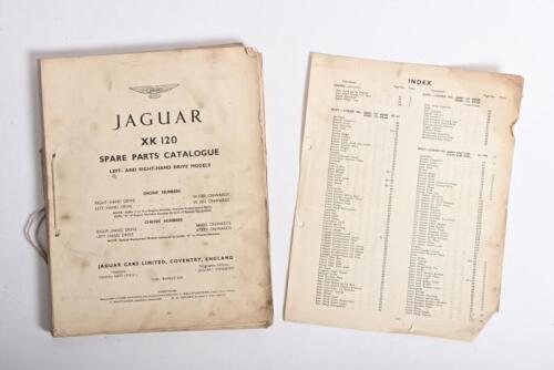 JAGUAR: An original, circa 1950, 'JAGUAR XK 120 SPARE PARTS CATALOGUE' as issued by JAGUAR CARS LIMITED, COVENTRY ENGLAND