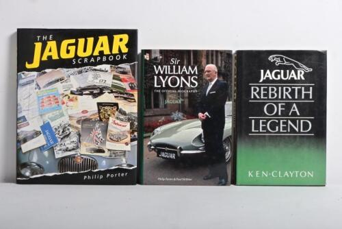 JAGUAR: Three hardcover books detailing the Jaguar marque. 'JAGUAR REBIRTH OF A LEGEND' by Ken Clayton