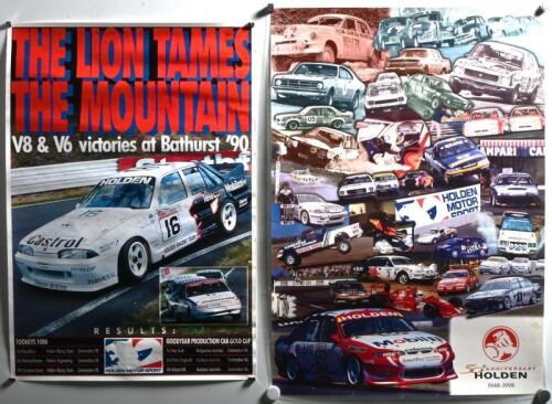 HOLDEN: Two Holden racing posters. 'THE LION TAMES THE MOUNTAIN, V8 & V6 victories at Bathurst '90' poster