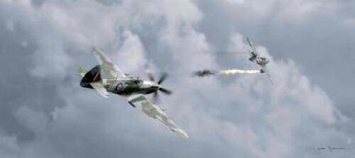TONY GAZE: A limited edition print titled &lsquo;Downing the Messerschmitt&rsquo; (signed by Gaze)