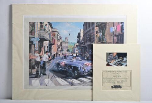 MOSS: A Nicholas Watts print - "SICILIAN MAGIC". Print signed by Stirling Moss