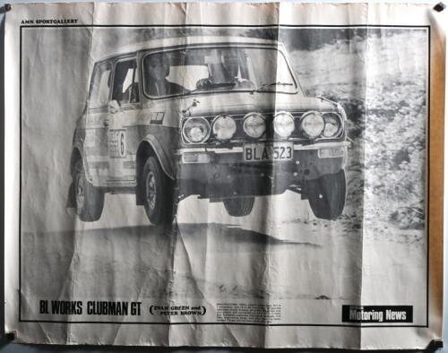 BL WORKS: A circa 1970's 'BL WORKS CLUBMAN GT' poster featuring the Mini Clubman GT of Evan Green and Peter Brown