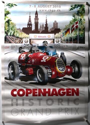 COPENHAGEN: A '7 - 8 AUGUST 2010, COPENHAGEN HISTORIC GRAND PRIX' promotional poster featuring an ALFA ROMEO 8C-35 Grand Prix Racing Monoposto