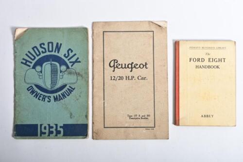 AUTOMOBILE HANDBOOKS/MANUALS: A group of three vintage handbooks and manuals. 1935 'HUDSON SIX OWNER'S MANUAL'