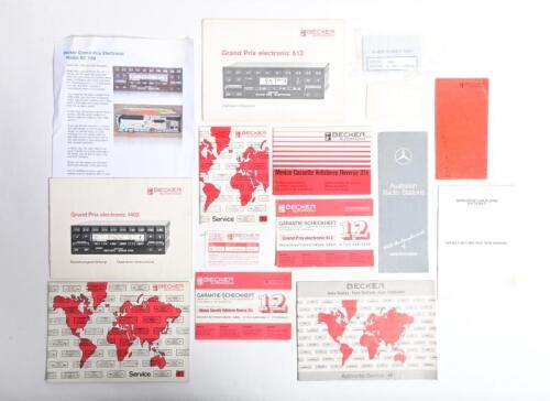 BECKER: A collection of Becker car radio wantantee cards and service outlet booklets. Operational instructions for 'Grand Prix electronic 612' & 'Grand Prix electronic 1402' radios