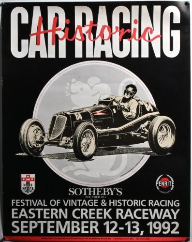 EASTERN CREEK: A 1992 'CAR RACING Historic - FESTIVAL OF VINTAGE & HISTORIC RACING, EASTERN CREEK RACEWAY' promotional poster. Poster features Whitney Straight Maserati of Peter Giddings