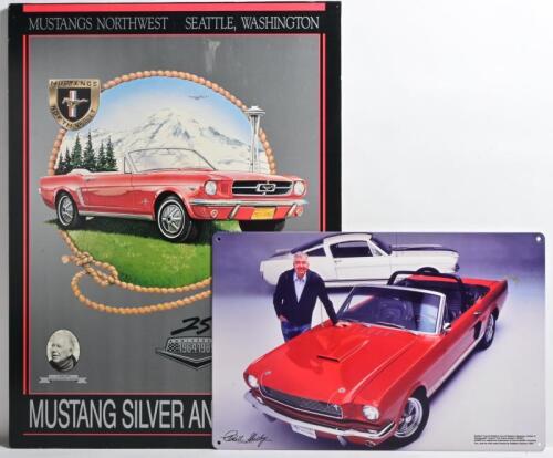 MUSTANG: Two Ford Mustang related items. Mustang Silver Anniversary picture & 2008 Carroll Shelby Ford Mustang picture on tin