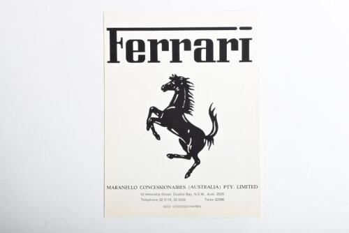 FERRARI: A circa 1974 MARANELLO CONCESSIONAIRES (AUSTRALIA) PTY. LIMITED, 6 page b&w folder issued in Australia showing the BB512, 365 GT4 2 + 2, & Dino 308 GT4 2+2
