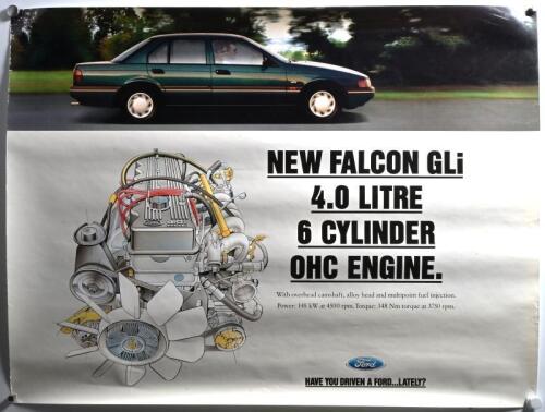 FORD: Two Ford Falcon GLi (EB) posters depicting the car and the 4.0 Litre 6 Cylinder OHC Engine