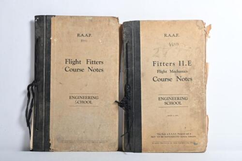 R.A.A.F: Two string bound copies of R.A.A.F Fitters Course Notes. 'Flight Fitters Course Notes - ENGINEERING SCHOOL' & R.A.A.F 'Fitters II.E Flight Mechanics Course Notes - ENGINEERING SCHOOL (ISSUE 3-1941). MERLIN 'LUBRICATION DIAGRAM'