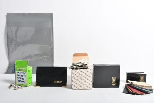 BENTLEY/ROLLS-ROYCE: A collection of Bentley and Rolls-Royce related items. Rolls-Royce/Bentley exterior body colour and interior leather trim swatches & unused ALLIGATOR dome top valve caps