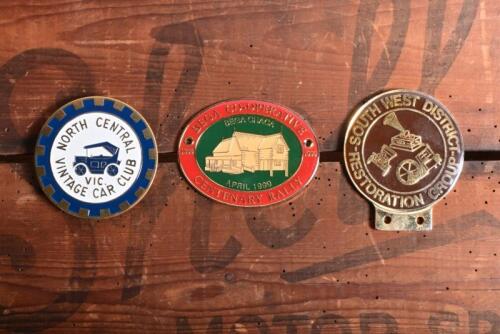 CAR CLUB BADGES: Three car club badges. 'NORTH CENTRAL VINTAGE CAR CLUB, VICTORIA' badge