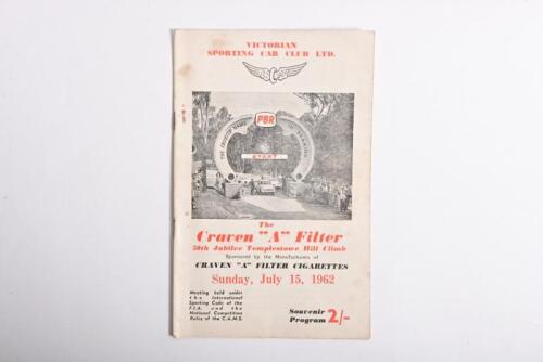 TEMPLESTOWE HILL CLIMB: An original '50th Jubilee Templestowe Hill Climb, Sunday, July 15, 1962' Official Programme