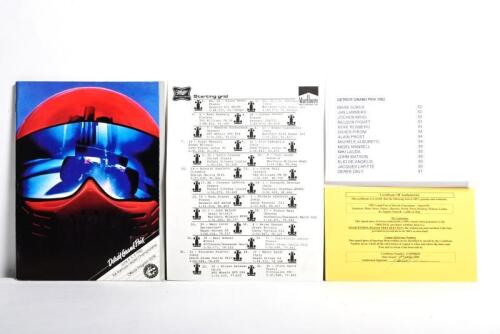 DETROIT GRAND PRIX: A 1982 Detroit Grand Prix Official Programme. Programme signed by numerous F1 drivers including Michele Alboreto, Elio de Angelis, Alain Prost, Keke Rosberg. CoA