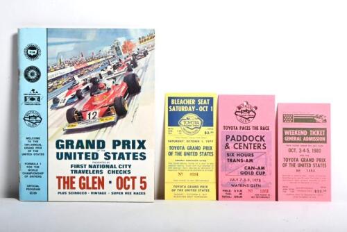 WATKINS GLEN: A 1975 'GRAND PRIX OF THE UNITED STATES - THE GLEN' Oct 3 - 5, Official Programme. Watkins Glen event entry tickets