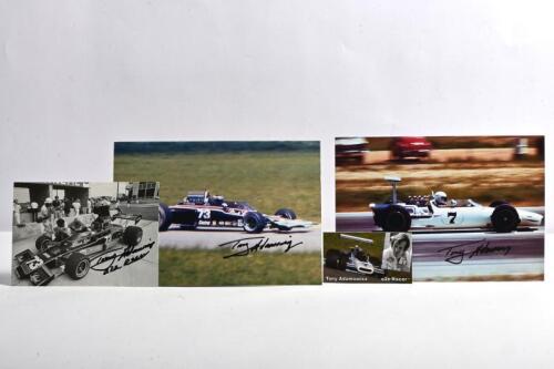 ADAMOWICZ: Four Tony Adamowicz items. Adamowicz signed Lola T330 F5000 & Eagle Mk 5 pictures and items