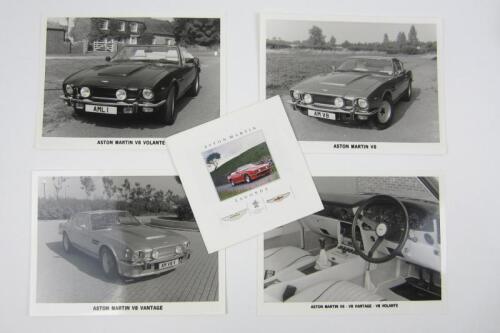 AM V8: Four period black and white photographs of Aston Martin motor cars, with Aston Martin Lagonda sales brochure.