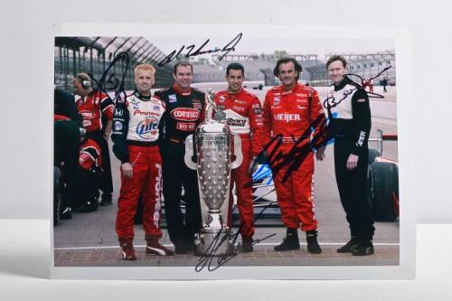 INDIANAPOLIS: A colour picture of former Indy 500 winners, (left to right) Kenny Brack, Al Unser Jr., Helio Castroneves, Arie Luyendyk and Buddy Lazier pose before practice for the IRL (Indy Racing League) IndyCar Series Indianapolis 500 on May 4, 2003 at