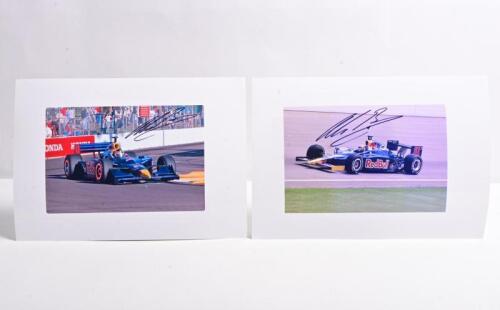 BARRON: Two colour pictures of Alex Barron racing the Red Bull Cheever Racing Indy Car from the IndyCar Series. Circa early 2000's. Alex Barron signatures