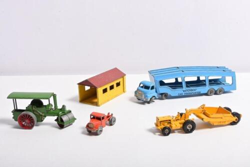 MATCHBOX: Six Matchbox models. M1 Caterpillar Earth Mover, Aveling and Porter Road-Roller, Accessory Pack No.3 "MATCHBOX GARAGE" models & accessory