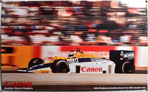 ROSBERG: A large poster by 'Canon - Number One in copiers' depicting Keke Rosberg racing a Williams Honda at the 1985 Australian Grand Prix