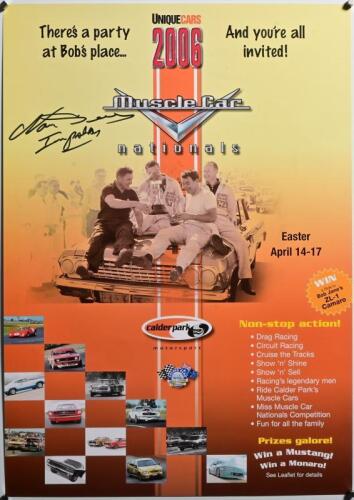 BEECHEY: A 2006 'Muscle Car nationals' poster with image of Norm Beechey sitting on bonnet of Chevrolet Impala. Poster signed by Norm Beechey