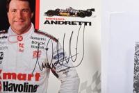 ANDRETTI: Four Michael Andretti items. MICHAEL ANDRETTI K-MART HAVOLINE Racing driver profile card & 'THE MOTORSPORT SHOP' picture of Michael Andretti in the cockpit of the Kmart Racing IndyCar. Michael Andretti signatures - 4