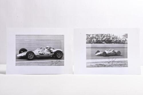 PARNELLI JONES: Two black and white images on paper of Parnelli Jones racing the STP Turbine race car. Parnelli Jones signatures