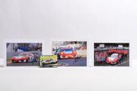 LE MANS FERRARI: Four items related to Ferrari GT racing at Le Mans. 'team SEATTLE' colour pictures & Le Mans 2003 small card featuring the Ferrari 360 Modena of Risi Competizione. Patrick Dempsey signature