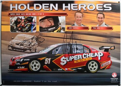 HOLDEN: A 2005 SUPERCHEAP AUTO RACING 'HOLDEN HEROES' promotional poster, 3 of 8. Poster with images of Supercheap Auto Holden V8 Supercar. Greg Murphy & Paul Weel signatures