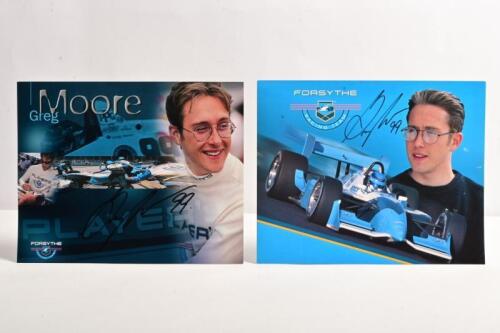 MOORE: Two 'FORSYTHE RACING TEAM' Greg Moore driver profile cards. Greg Moore signatures