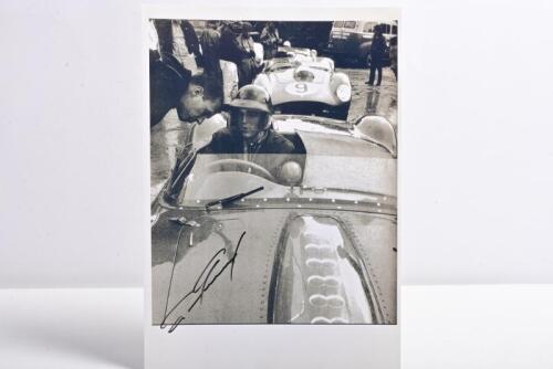 GURNEY: An excellent black and white image of Dan Gurney racing a Ferrari 250 TR at Sebring, 1959. Dan Gurney signature