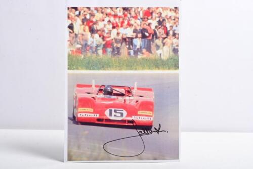 ICKX: A colour picture of the Ferrari 312 PB as raced by Jacky Ickx and Clay Regazzoni at 1971 Monza 1000KM. Jacky Ickx signature