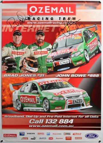 FORD: An 'OZEMAIL RACING TEAM' promotional poster, poster features the OZEMAIL BA Ford Falcon V8 Supercar. Poster signed by Brad Jones & John Bowe