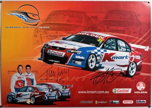 HOLDEN: A KMART RACING TEAM promotional poster featuring the VY Holden V8 Supercar of Greg Murphy and Rick Kelly. Greg Murphy & Rick Kelly signatures