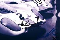 PORSCHE: A superb black and white picture of the Porsche 917 K's from Monza 1971. Derek Bell, Vic Elford, Gerard Larousse, Gijs van Lennep, Helmut Marko signatures - 3