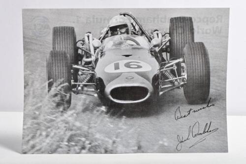 BRABHAM: An ACL 'Repco-Brabham Formula 1. World Champion 1966' double sided information sheet. Sir Jack Brabham signature