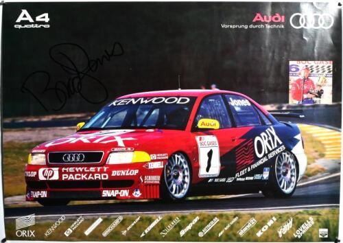 AUDI: An Audi A4 quattro promotional poster with image of Brad Jones Audi A4 quattro. Poster signed by Brad Jones