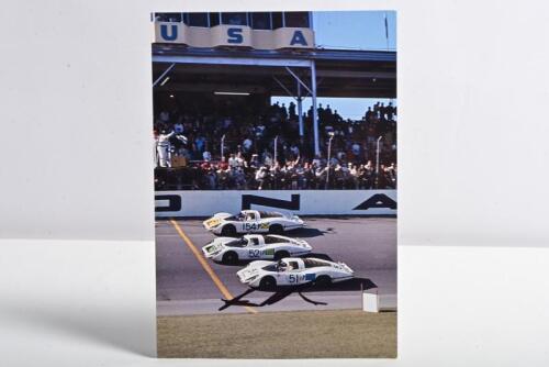 PORSCHE: A colour picture featuring the three Porsche 908 finish to Daytona 1968. Helmut Marko signature