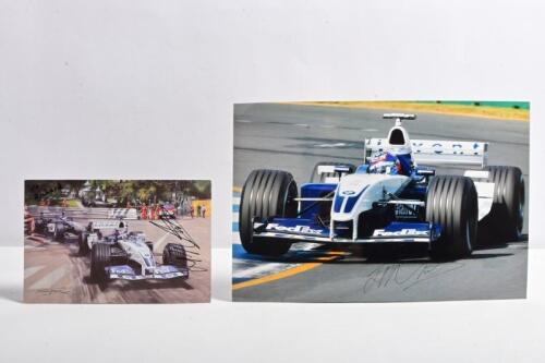 MONTOYA: Two image items related to Juan Pablo Montoya. Michael Turner notecard - '2003 MONACO GRAND PRIX - MONTECARLO' - signed by Montoya