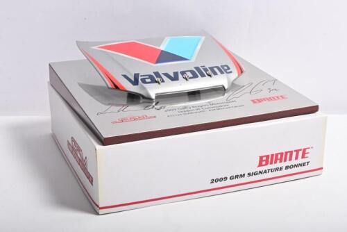 GRM BIANTE BONNET: A 1:10 scale GARRY ROGERS MOTORSPORT 2009 Holden VE Commodore bonnet by Biante. Steel display signed by Lee Holdsworth and Michael Caruso