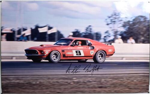 MOFFAT: A colour picture of Allan Moffat's Coca-Cola Ford Mustang BOSS. Allan Moffat signature, 81cm wide, 50.5cm high overall.