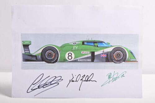 BENTLEY: A colour print paper copy of the Bentley Speed 8 from Le Mans 2003. Mark Blundell, David Brabham, Johnny Herbert signatures