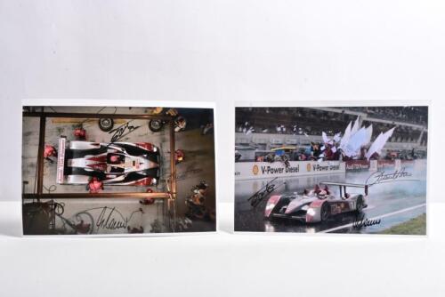 AUDI: Two colour pictures of the winning Audi R10 TDI as driven by Frank Biela, Emanuele Pirro, Marco Werner. Biela, Pirro, Werner signatures