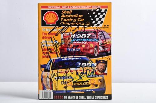 A.T.C.C: A copy of the 'SPECIAL 10TH ANNIVERSARY ISSUE - Shell Australian Touring Car Championships' 1996 EDITION magazine, front cover signed by various A.T.C.C racing drivers including John Bowe, Craig Lowndes, Glenn Seton, Mark Skaife