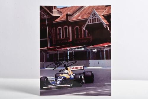 PATRESE: A colour picture of Riccardo Patrese racing the Williams Renault FW14b at the 1992 Australian Grand Prix, Adelaide. Patrese signature